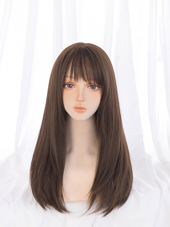 Evahair Chocolate Long Straight Synthetic Wig with Bangs