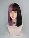 Evahair Half Black and Half Pinkish-Purple Medium Straight Synthetic Wig with Bangs.