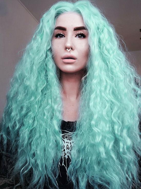 EvaHair Mint Green Slight Wavy Synthetic Lace Front Wig ...