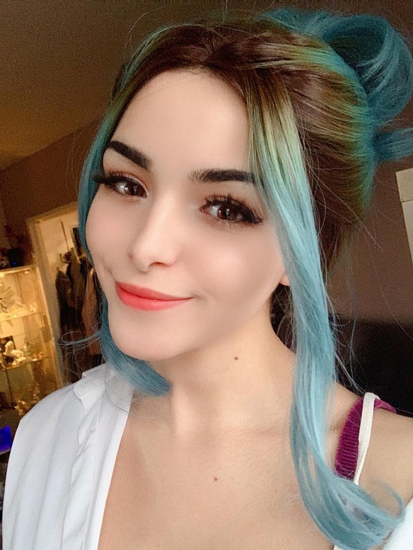 Evahair Blue Short Length Synthetic Lace Front Wig With Black-Green Root