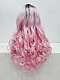 Evahair Pink Long Wavy Synthetic Lace Front Wig With Black Root