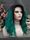 Evahair Black to Bright Green Medium length Wavy Synthetic Lace Front wig