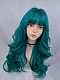 Evahair Bluish Green Long Wavy Synthetic Wig with Bangs