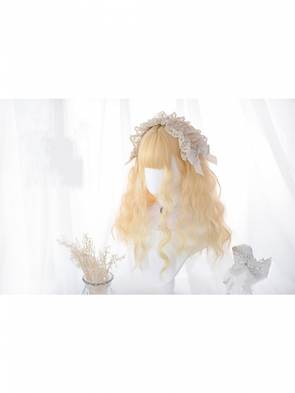 Evahair Golden Wheat Color Long Wavy Synthetic Wig with Bangs