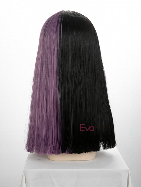 Evahair Half Black and Half Purple Wefted Cap Long Straight Synthetic Wig with Bangs