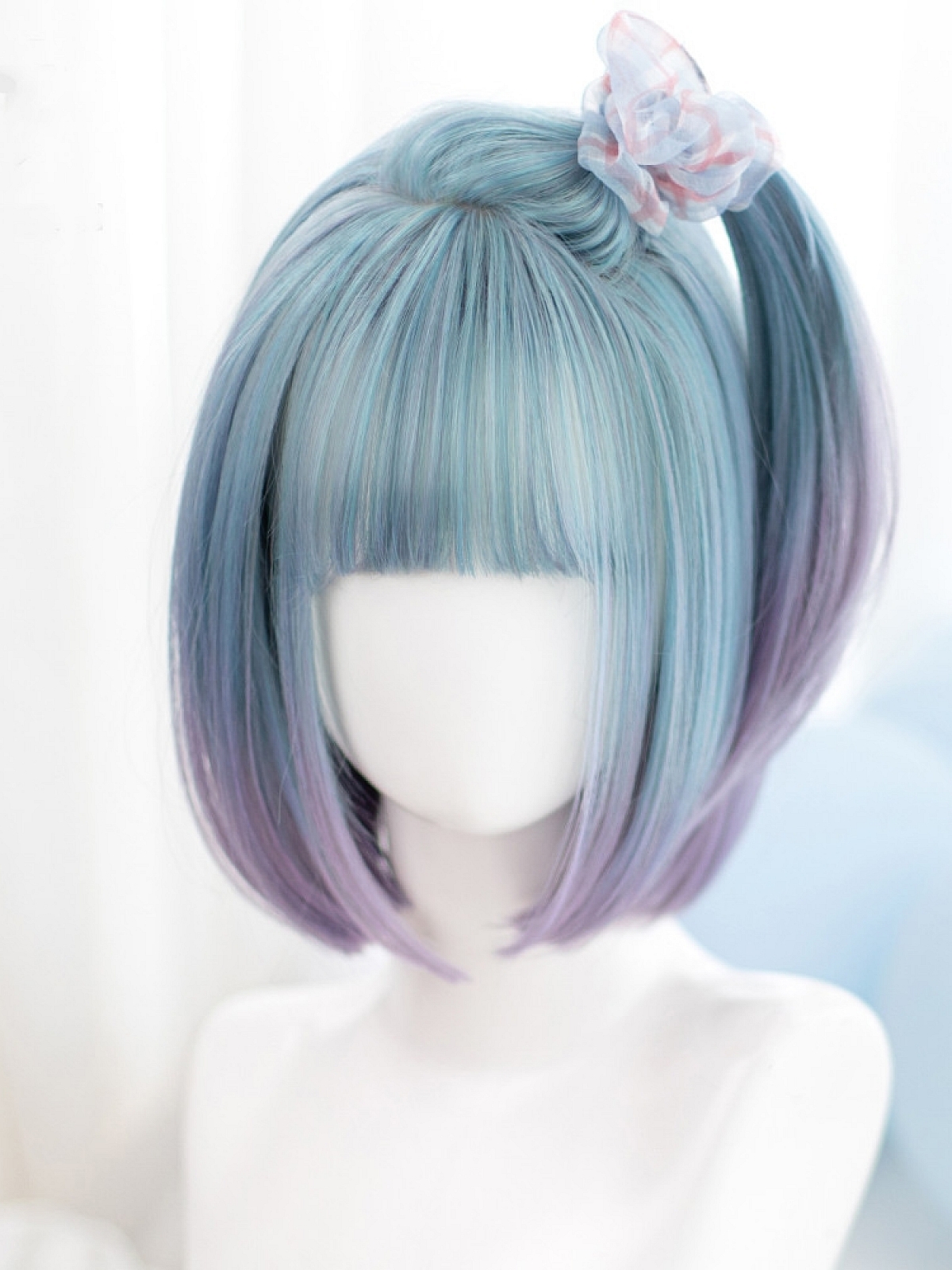 New Style Blue And Purple Short Straight Synthetic Wig - All Synthetic Wigs  - EvaHair