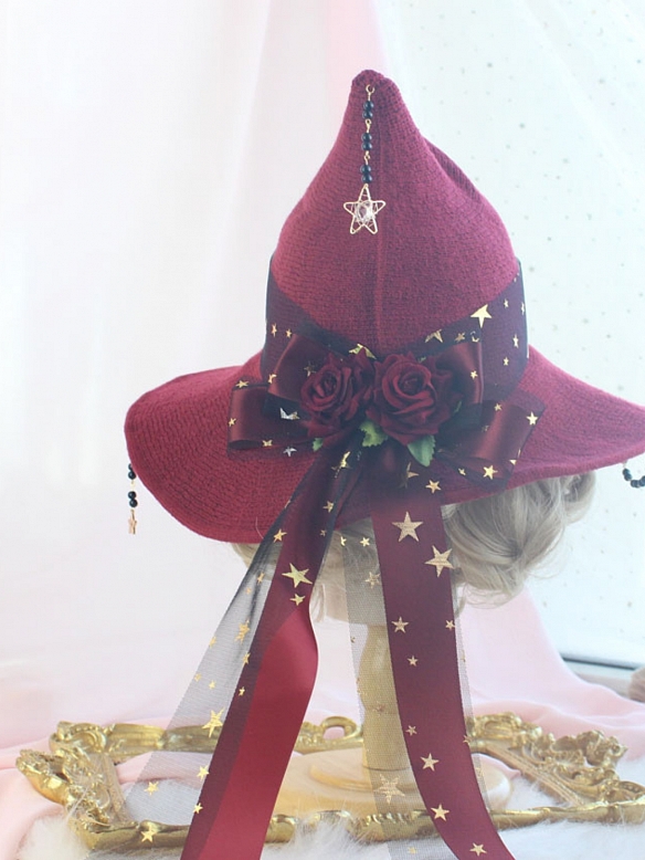 Evahair 2021 Halloween Special Offer Burgundy Witch Hat with Burgandy Bow