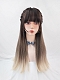 Evahair Brown to Blonde Ombre Color Long Straight Synthetic Wig with Bangs
