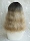 Evahair Daily Blonde Medium Wavy Synthetic Wig with Bangs and Black Roots