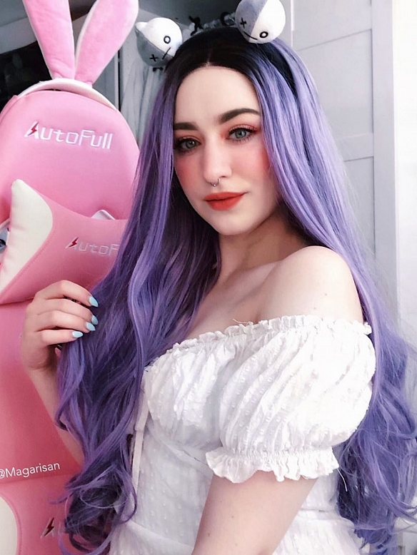 Evahair Purple Waist Wavy Synthetic Lace Front Wig With Black Root