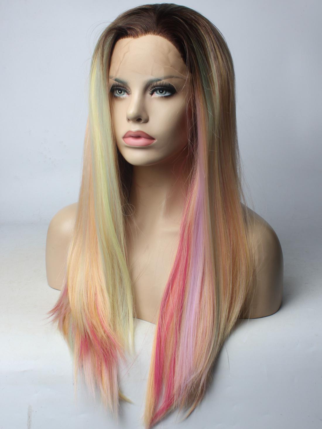 Pastel Unicorn Hair Color Synthetic Lace Front Wig All Synthetic Wigs Eva.....