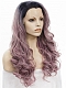 Grayish Pastel Pink Long Wavy Synthetic Lace Front Wig