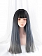 Evahair Blue to Grey Ombre Long Straight Synthetic Wig with Bangs