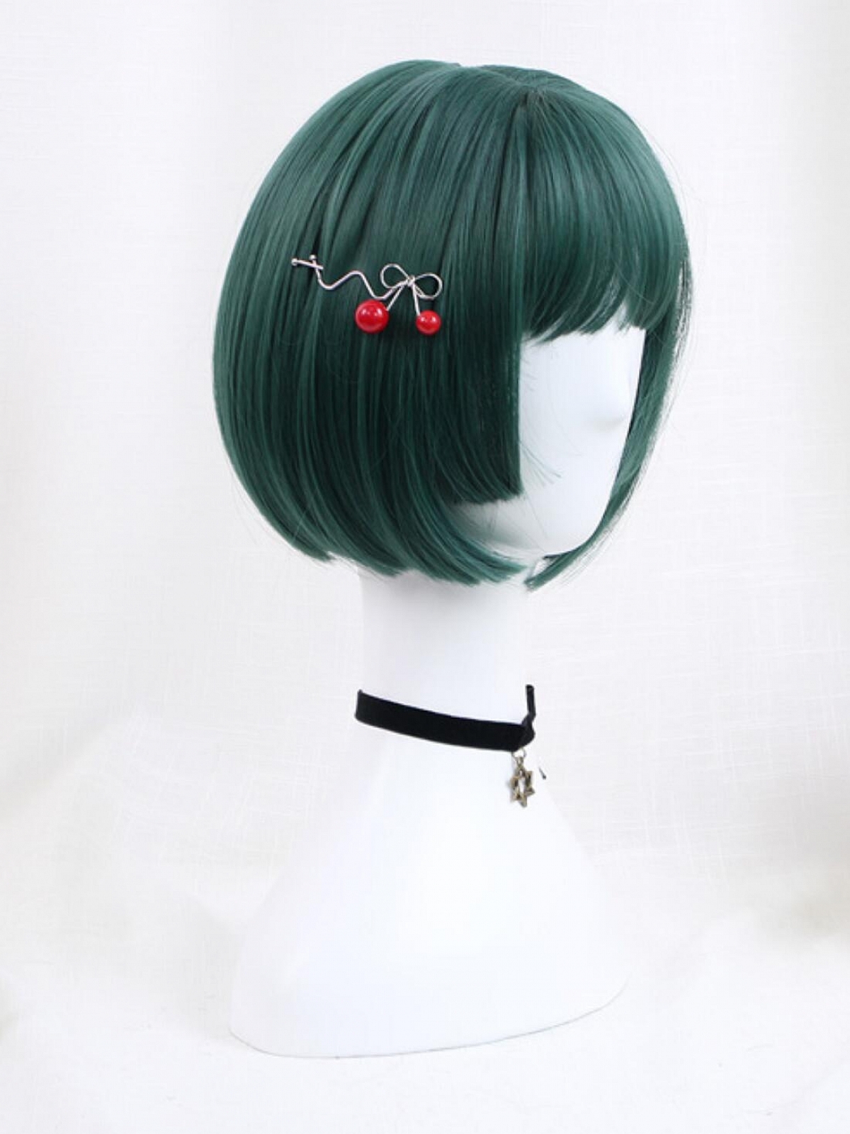 Evahair 2021 New Style Cute Green Bob Short Straight Synthetic Wig with Bangs and Hime Cut