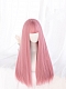 Evahair Pink Long Straight Synthetic Wig with Bangs