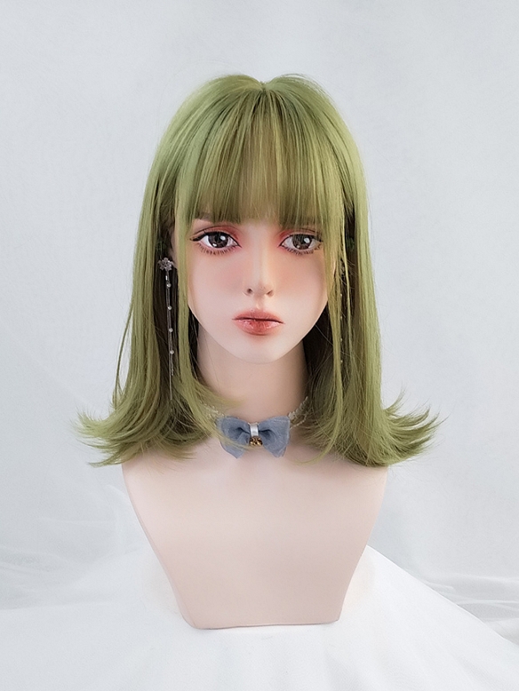 Evahair Green Medium Length Straight Synthetic Wig with Bangs