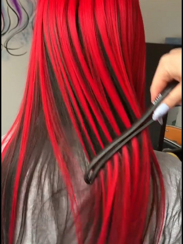 Preorder--Evahair 2021 New Style Red and Hidden Black long Straight Synthetic Wig with Bangs