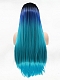 European and American style front lace long hair black and blue gradient wig