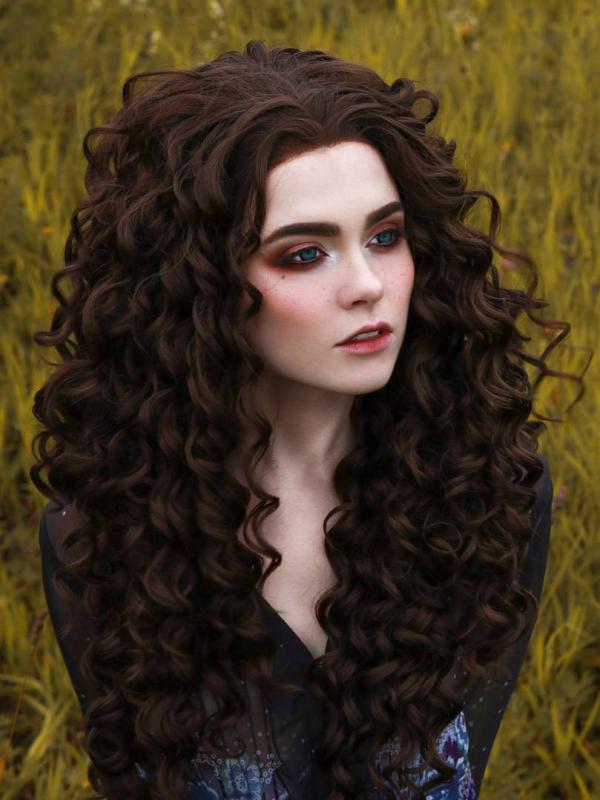 Long dark curly wig best sale