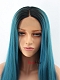 Sea Blue Mixed Color with Black Root Long Straight Synthetic Lace Front Wig 