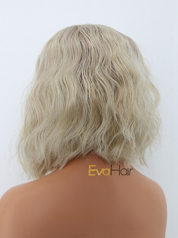 Blonde with Brown Root Water Wave Synthetic Short Lace Front Bob Wig
