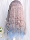 Evahair 2021 New Style Grayish Pink and Blue Mixed Color Long Wavy Synthetic Wig with Bangs