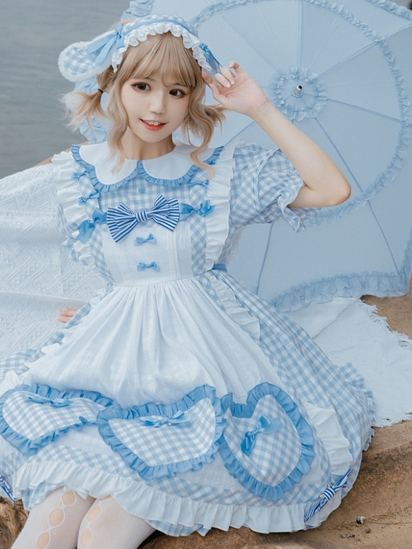 Evahair super cute light blue Plaid skirt lolita JSK