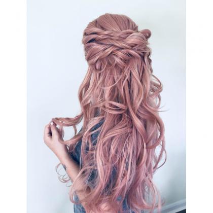 EvaHair Rose Pink Long with Sexy Wavy Synthetic Lace Front Wig - All ...