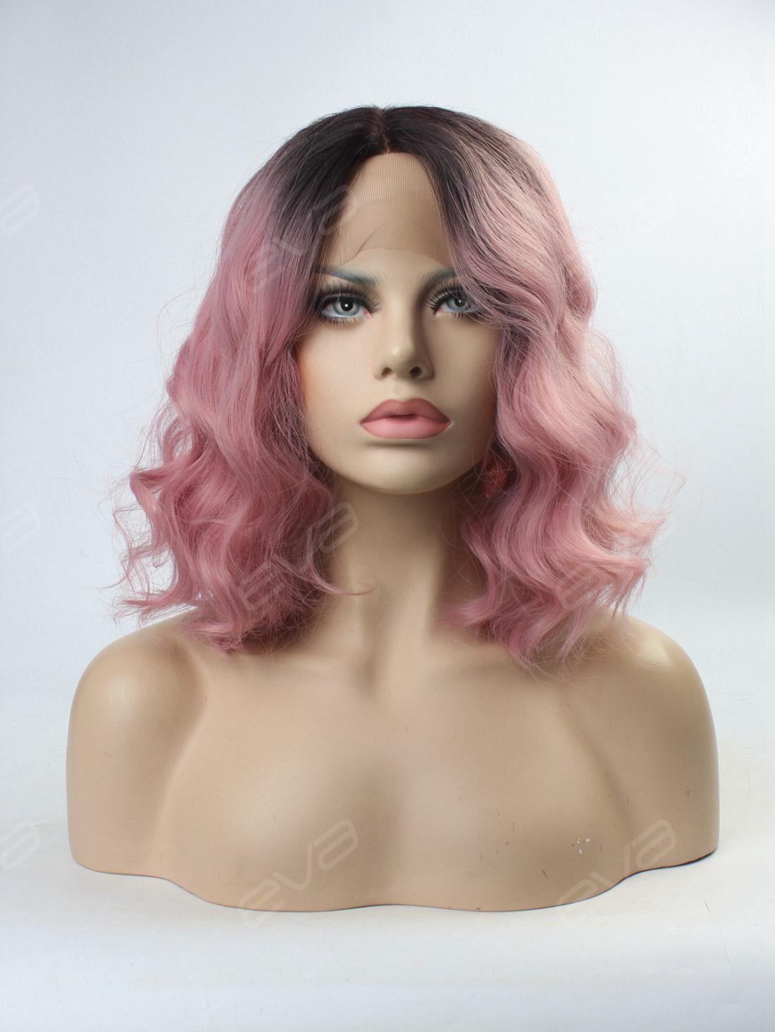 Pink Wavy Lob Synthetic Lace Front Wig - All Synthetic ...