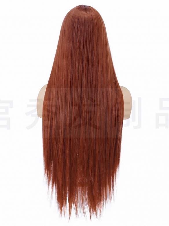Wine red Long straight hair fiber headgear front lace wig