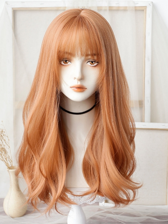 Evahair 2022 New Style Orange Long Wavy Synthetic Wig with Bangs