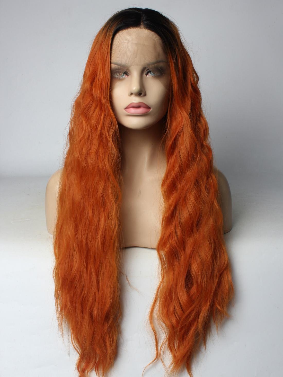 Orange Ombre with Slight Wavy Style Synthetic Lace Front ...