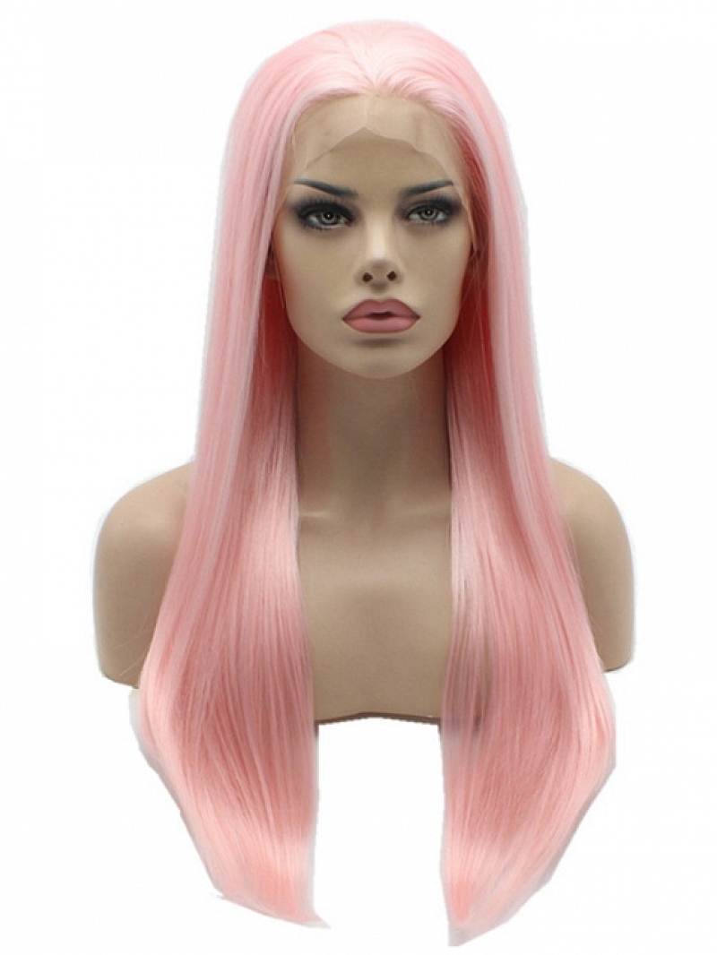 Long Ash Pink Rosy Mist Synthetic Lace Front Wig