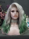 Evahair Grey to Green Medium Length Wavy Synthetic Lace Front wig