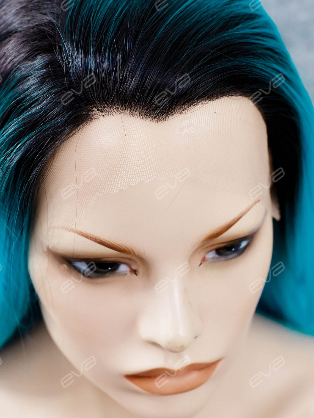 Electrical Blue Long Sleek Straight Synthetic Lace Front Wig with Dark Root