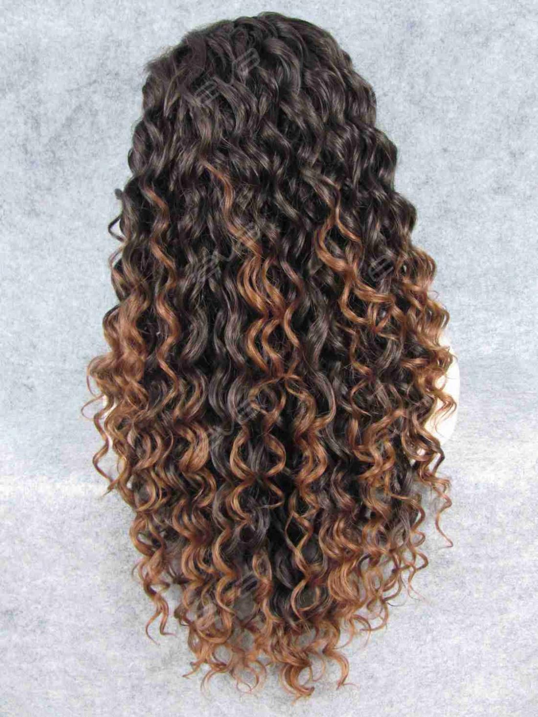 Brown Ombre Long Curly Synthetic Lace Front Wig - All ...
