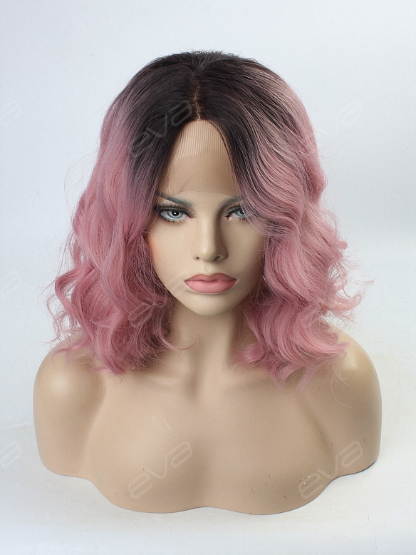 Pink Wavy Lob Synthetic Lace Front Wig