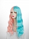 Evahair Half Pink and Half Blue Wefted Cap Wavy Synthetic Wig with Bangs