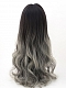 Evahair Natural Black to Grey Ombre Color Long Wavy Synthetic Wig with Bangs