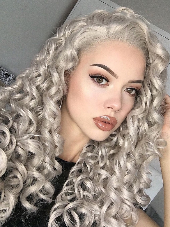 Hot Seller Grey Curls Lace Front Synthetic Wig - All Synthetic Wigs ...