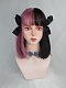 Evahair Half Black and Half Pinkish-Purple Medium Straight Synthetic Wig with Bangs.