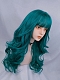 Evahair Bluish Green Long Wavy Synthetic Wig with Bangs