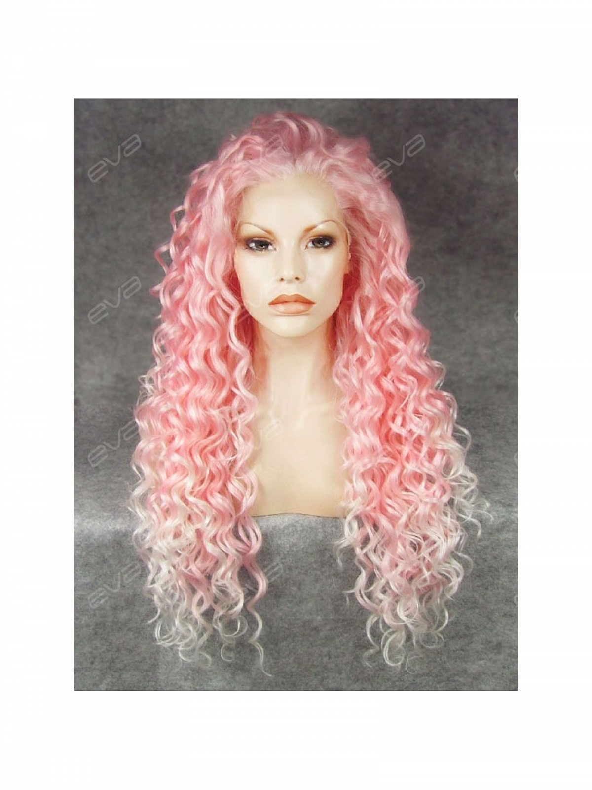 White Dip-dyed Pink Color Long Curly Synthetic Lace Front Wig