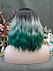 Evahair Black To Grey To Green Mixed Color Shoulder Length Bob Wavy Synthetic Lace Front Wig