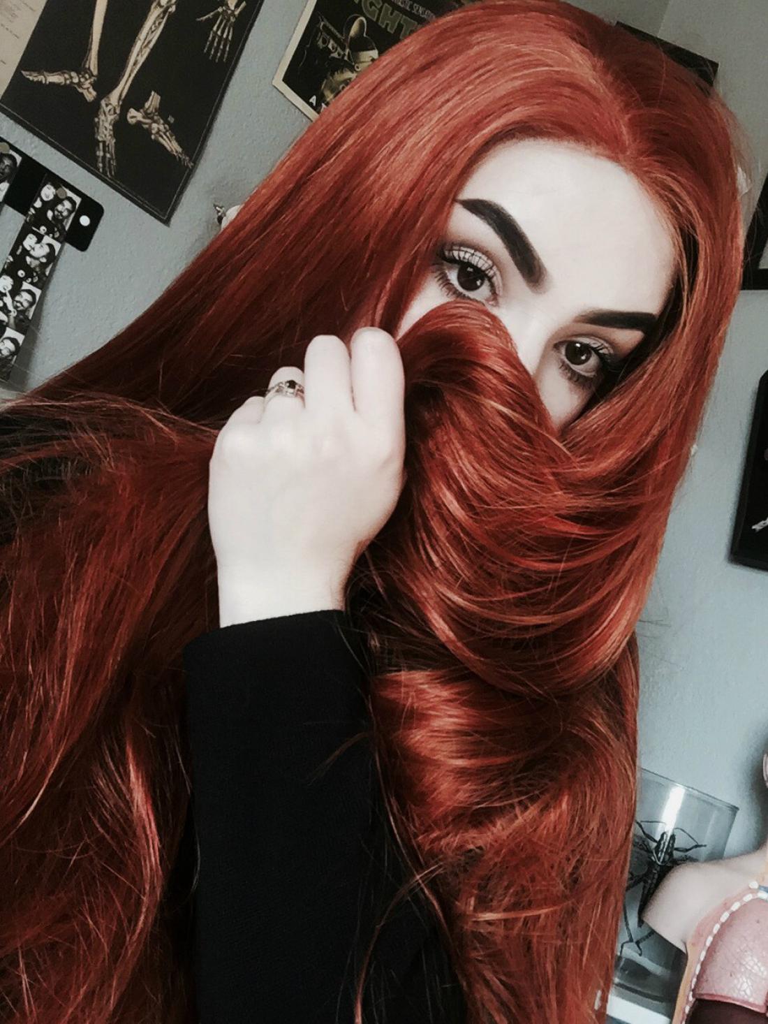 Limited Super Long Dark Orange Straight Synthetic Lace Front Wig All