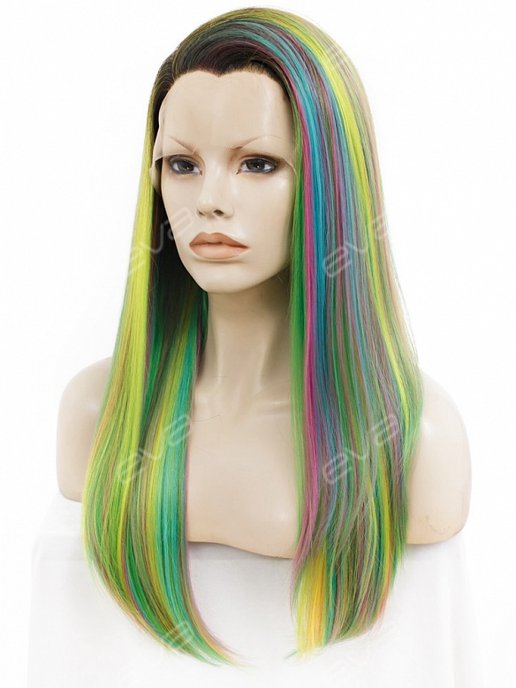 Mixed Colorful Wavy Long Synthetic Lace Front Wig 