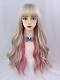 Evahair 2021 New Style Golden and Pink Mixed Color Long Wavy Synthetic Wig with Bangs