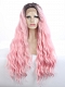 HOT INSTAGRAM CHIC PASTEL PINK WATER WAVY SYNTHETIC LACE FRONT WIG