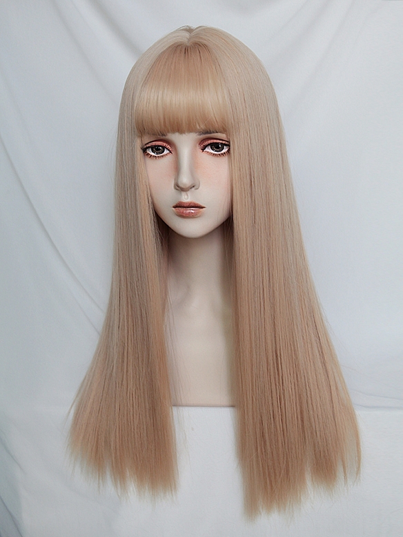 Evahair 2021 New Style Milk Tea Gold Color Long Straight Synthetic Wig with Bangs