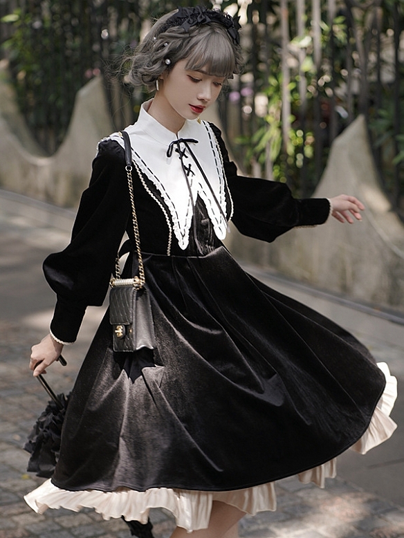 Evahair royal style black velvet lolita dress